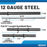 US Weight 105 Pound Barbell Weight Set for Home Gym| Adjustable Weight Set with Two Dumbbell Bars and Full 6 Ft Bar