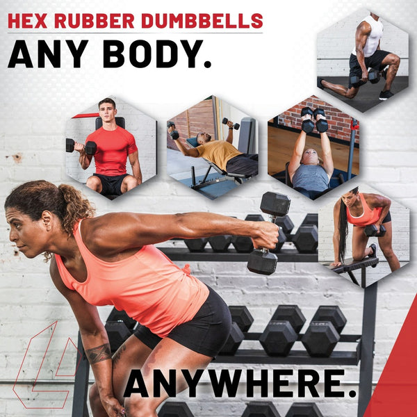 The Hex Rubber Dumbbell Set from Lifeline Fitness for Dumb Bells and Weights.