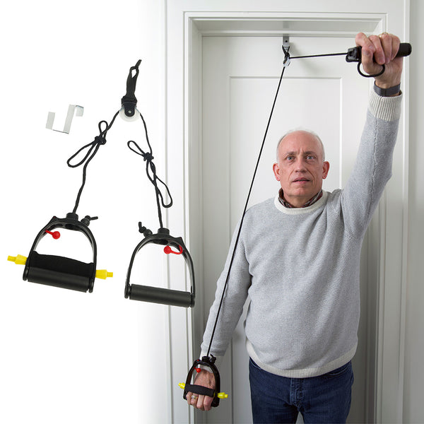 Multi-Use Shoulder Pulley Deluxe from Lifeline Fitness for Shoulder Pulley and shoulder rehab workout, compared to myrangemaster.com. 