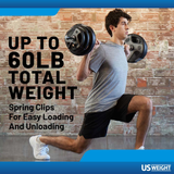 US Weight 60lb Curl Bar Weight Set with Spring Clips – Adjustable Workout Set for Home Gym - Ideal Exercise Equipment for Full-Body Training