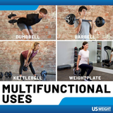 US Weight 54 Pound Adjustable Weight Set with Barbell, Dumbbells, and Kettlebell Handle – Versatile Exercise Equipment for Home Gym Workouts