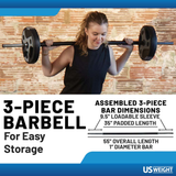 US Weight 43 Pound Adjustable Weight Set with 55" Barbell, Dumbbells, and Kettlebell Handle – Versatile Exercise Equipment for Home Gym Workouts