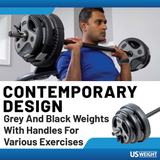 US Weight 43 Pound Adjustable Weight Set with 55" Barbell, Dumbbells, and Kettlebell Handle – Versatile Exercise Equipment for Home Gym Workouts