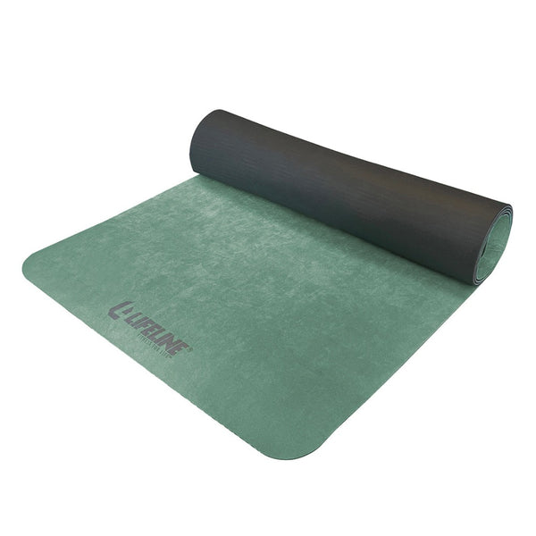 Premium Suede Yoga Mat from Lifeline Fitness for Yoga and Pilates, compared to Wholesale Yoga Mat in Sage. 
