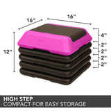 The Step High Step Platform With Four Riser from Lifeline Fitness for Fitness and Home Gym, in Pink. 