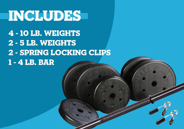 The US Weight 55lb. Barbell Weight Set from Lifeline Fitness for Barbells and Weight Plates compared to Force USA. 