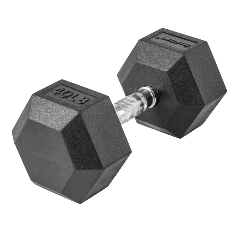 The Hex Rubber Dumbbells from Lifeline Fitness for Dumbbells and dumbbell triceps exercises, compared to Power Systems. 