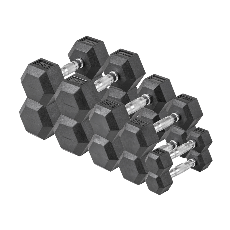 The Hex Rubber Dumbbell Set from Lifeline Fitness for Dumbell and Dumbbell incline bench press, compared to Amazon. 