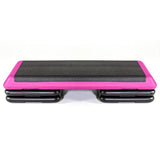 The Step Health Club Size Platform with Four Original Risers from Lifeline Fitness for High Step and Home, in Pink compared to Elivate Fitness. 