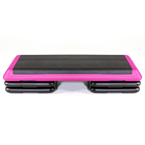 The Step Health Club Size Platform with Four Original Risers from Lifeline Fitness for High Step and Home, in Pink compared to Elivate Fitness. 
