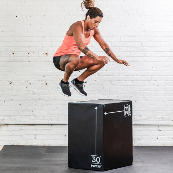 3-in-1 Foam Plyo Box – 20" - 24” - 30” from Lifeline Fitness for Plyometric Drills and Plyo box, compared to Titan Fitness. 