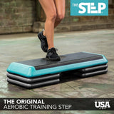 The Step Health Club Platform with Four Original Risers- Teal from Lifeline Fitness for Steppers for Exercise at Home and Mini Stepper, in Teal compared to Perform Fitness. 