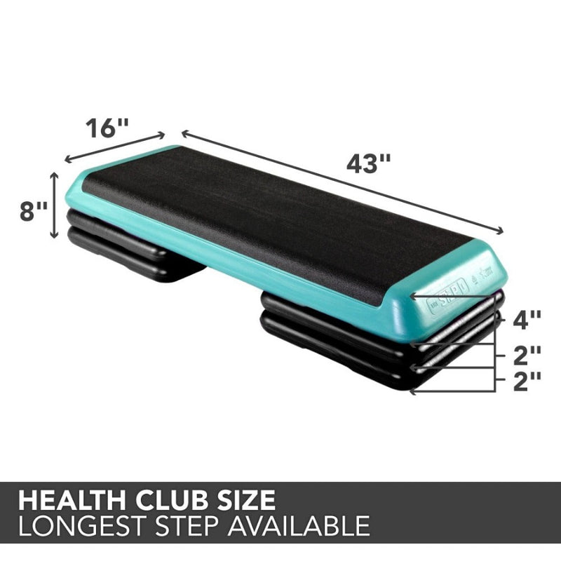 The Step Health Club Platform with Four Original Risers- Teal from Lifeline Fitness for Step and Aerobic Exercise, in Teal compared to Gear Lab. 