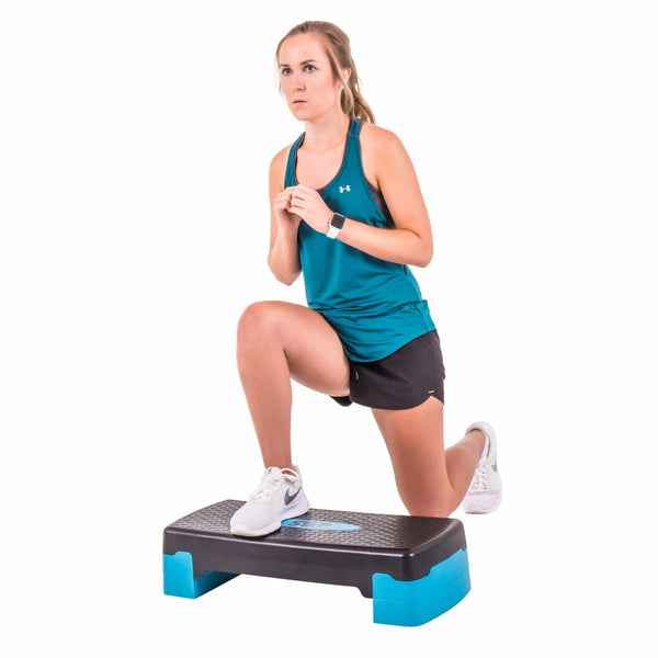 The Step 26” Circuit Size Platform from Lifeline Fitness for Steppers for Exercise at Home and Mini Stepper, in Blue compared to Perform Fitness. 