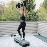 The Step Health Club Size Step Up Platform from Lifeline Fitness for Steppers for Exercise at Home and Mini Stepper, in Grey compared to Perform Fitness. 