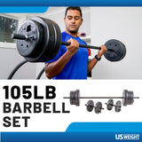 The US Weight 105 Pound Barbell Weight Set for Home Gym| Adjustable Weight Set with Two Dumbbell Bars and Full 6 Ft Bar from Lifeline Fitness for Barbells and Weight Plates compared to Force USA. 