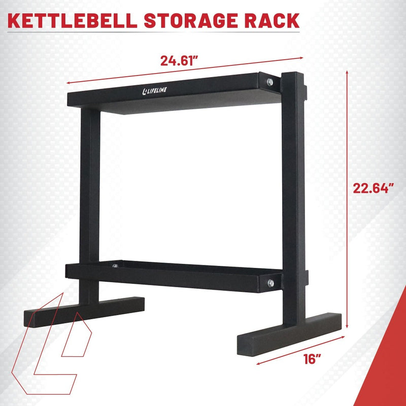 The Kettlebell Storage Rack from Lifeline Fitness for Workouts using kettlebells and Kettlebell Exercises. 
