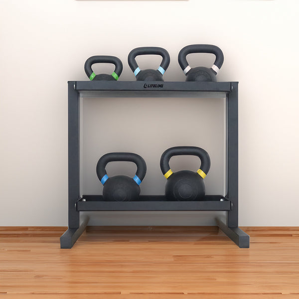 The Kettlebell Storage Rack from Lifeline Fitness for Kettlebell Exercises and Kettle bell workouts, compared to Rouge Fitness. 