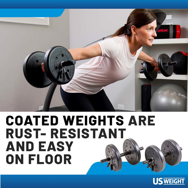 US Weight 105 Pound Barbell Weight Set for Home Gym| Adjustable