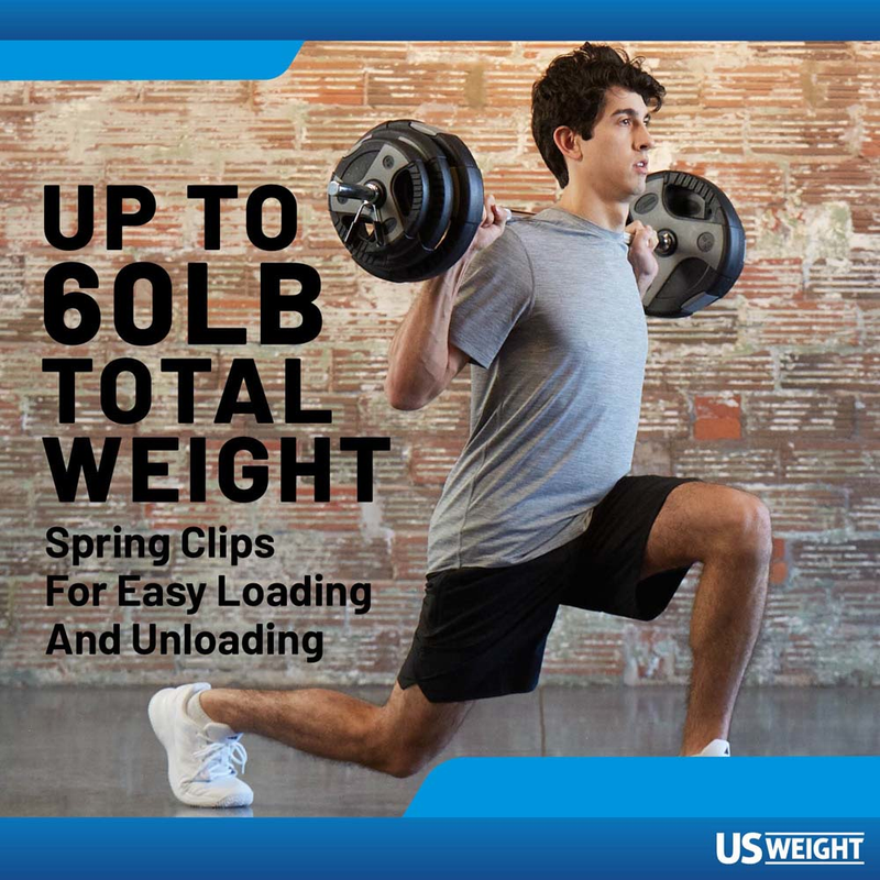 US Weight 60lb Curl Bar Weight Set with Spring Clips – Adjustable Workout Set for Home Gym - Ideal Exercise Equipment for Full-Body Training