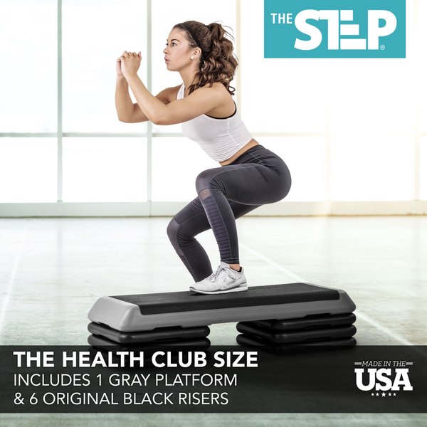 The Step Health Club Size Platform With Six (6) Original Risers - Grey