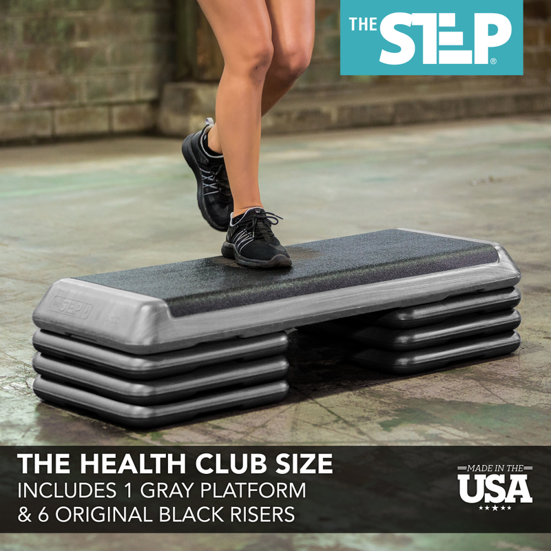The Step Health Club Size Platform With Six (6) Original Risers - Grey