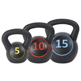 The US Weight Plastic Kettlebell Set- 5, 10, and 15 Pound Kettlebells from Lifeline Fitness for Kettlebell and Workouts using kettlebells, compared to REP Fitness. 