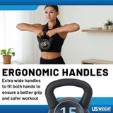 The US Weight Plastic Kettlebell Set- 5, 10, and 15 Pound Kettlebells from Lifeline Fitness for Kettlebell and Kettle bell workouts, compared to Rouge Fitness. 