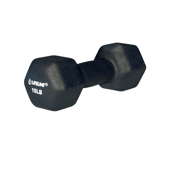 The Hex Neoprene Dumbbell from Lifeline Fitness for Fitness and Hammer Dumbbell Curl, compared to REP Fitness in Black. 