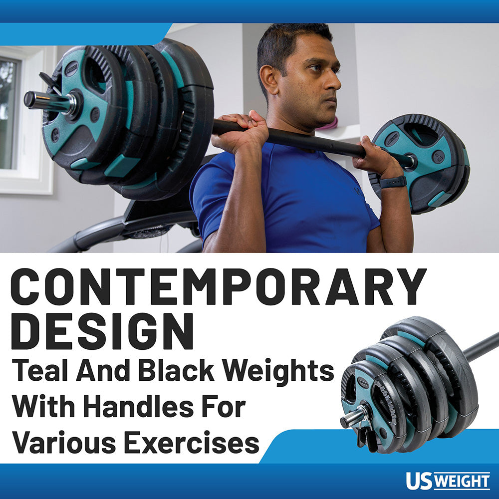 US Weight 54 LB Weight Set with 55 Bar Teal Lifeline Fitness