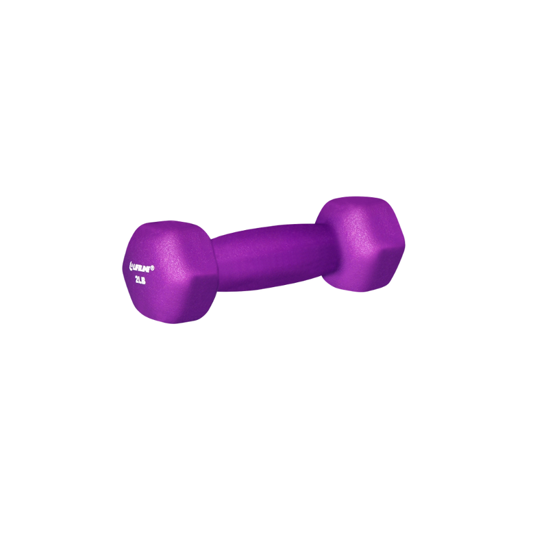 The Hex Neoprene Dumbbell from Lifeline Fitness for Dumb Bells and Dumbbell Sets, compared to Target in Purple. 