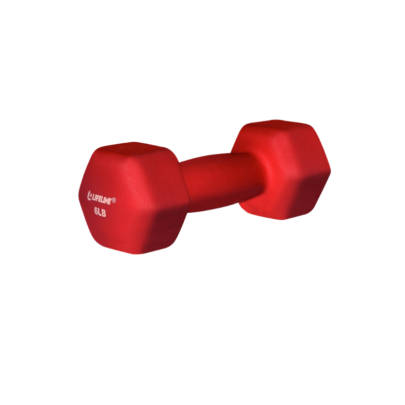 The Hex Neoprene Dumbbell from Lifeline Fitness for Dumbbells and Dumbbell Incline Press, compared to Amazon in Red. 