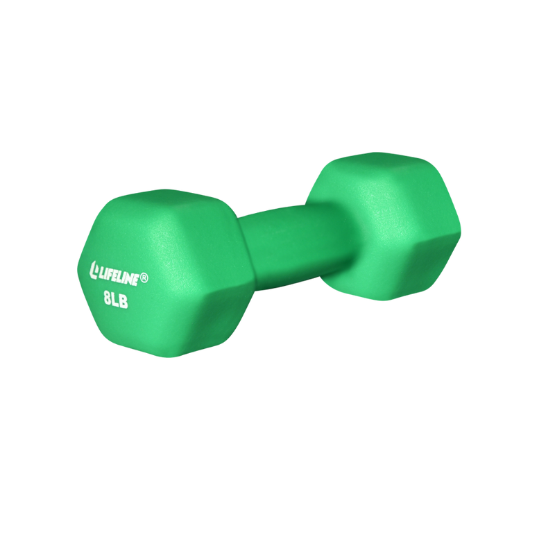 The Hex Neoprene Dumbbell from Lifeline Fitness for Dumb Bells and dumbbell triceps exercises, in Green. 