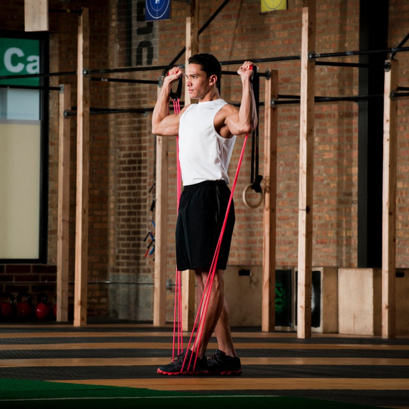 The TNT All-in-One Resistance Cable System from Lifeline Fitness Resistence Bands for Exercise Training in Red. 