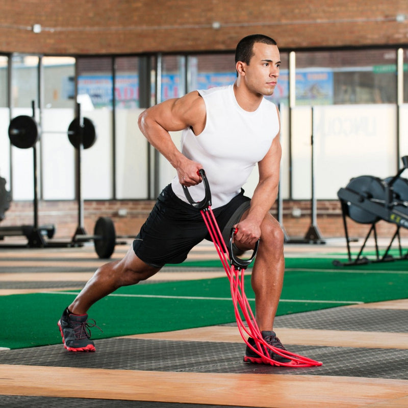 The TNT All-in-One Resistance Cable System from Lifeline Fitness Resistence Bands for Resistance Training in Red. 