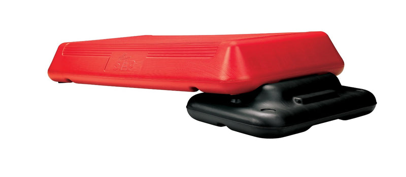 The Step Circuit Size Platform with Two Freestyle Risers from Lifeline Fitness for Step and Aerobic Exercise, in Red compared to Gear Lab. 