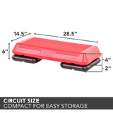 The Step Circuit Size Platform with Two Freestyle Risers from Lifeline Fitness for Step and Aerobic Exercise, in Red compared to Gear Lab. 