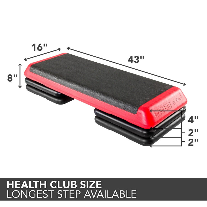 The Step Health Club Size Step Up Platform from Lifeline Fitness for Step and Home in Red compared to Total Fitness. 