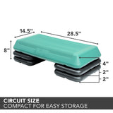 The Step Circuit Size Platform with Four Freestyle Risers from Lifeline Fitness for Step and Aerobic Exercise, in Teal compared to Gear Lab. 