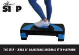 The Step 31” Circuit Size Platform from Lifeline Fitness for Step and Aerobic Exercise, in Blue compared to Gear Lab. 